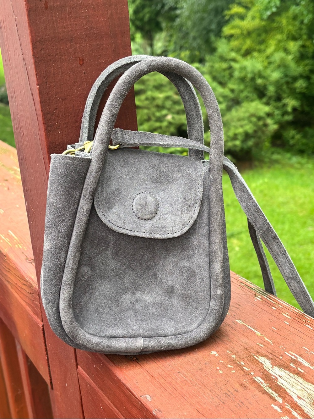 Oliveve Mini Top-Handle Crossbody Bag in Slate Gray Italian leather-backed suede - Picture 2 of 4